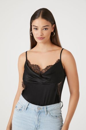 Satin Lace-Trim Bodysuit