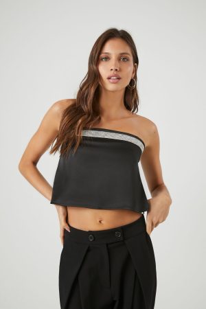 Rhinestone Strapless Crop Top