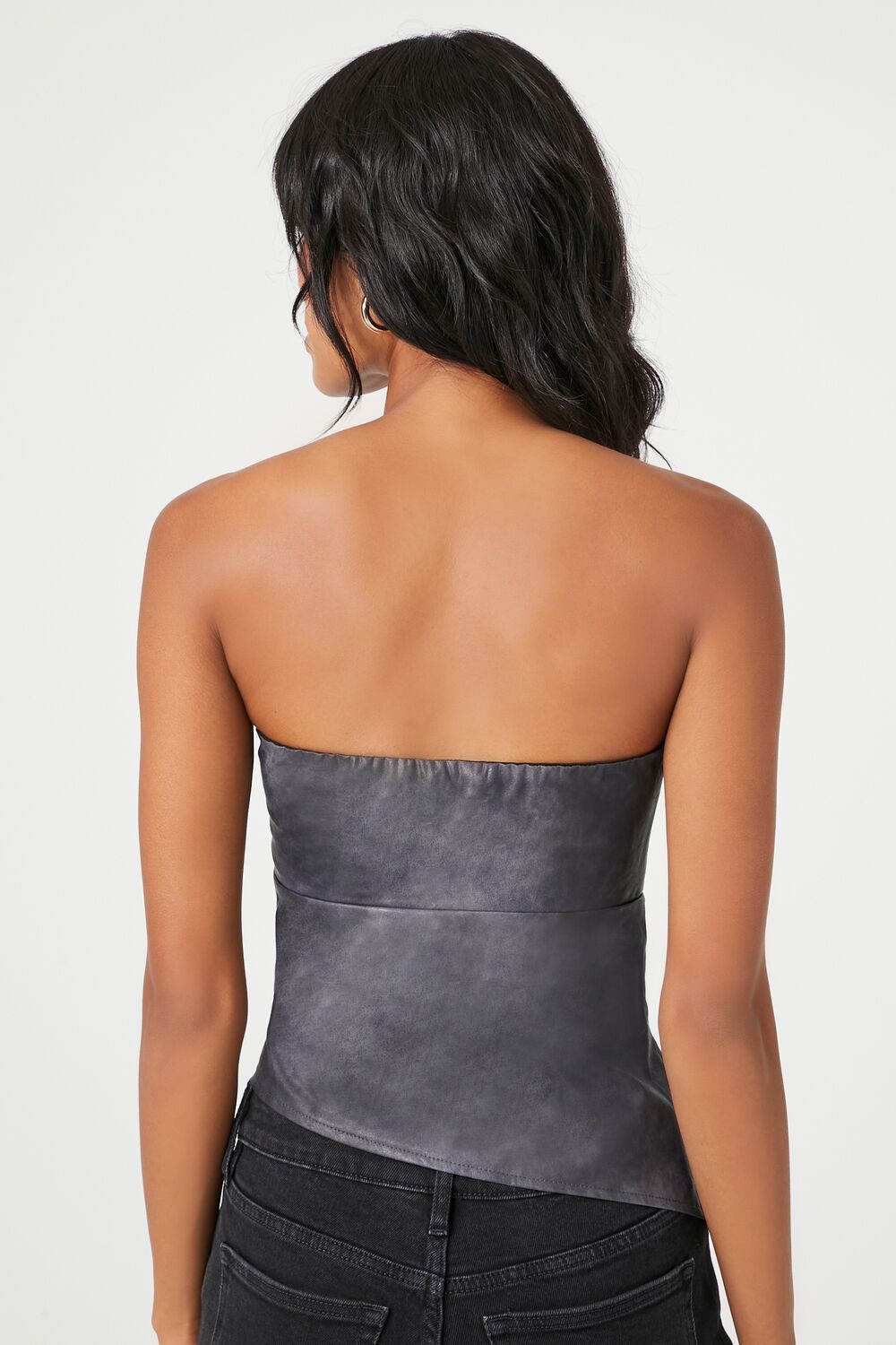 Faux Leather Asymmetrical Tube Top - Image 3