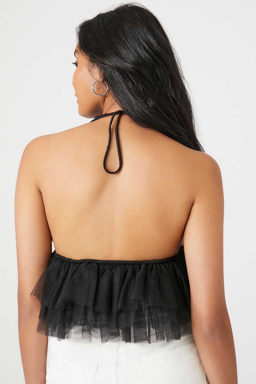 Mesh Ruffle Halter Crop Top - Image 3