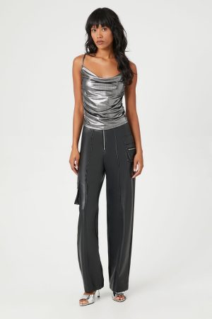 Faux Leather Cargo Ankle Pants