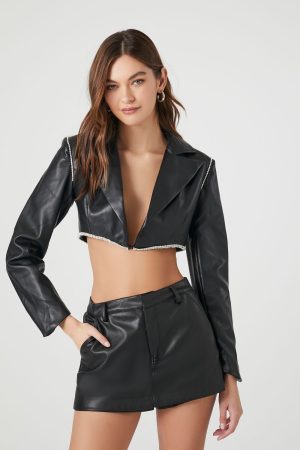Cropped Faux Leather Jacket