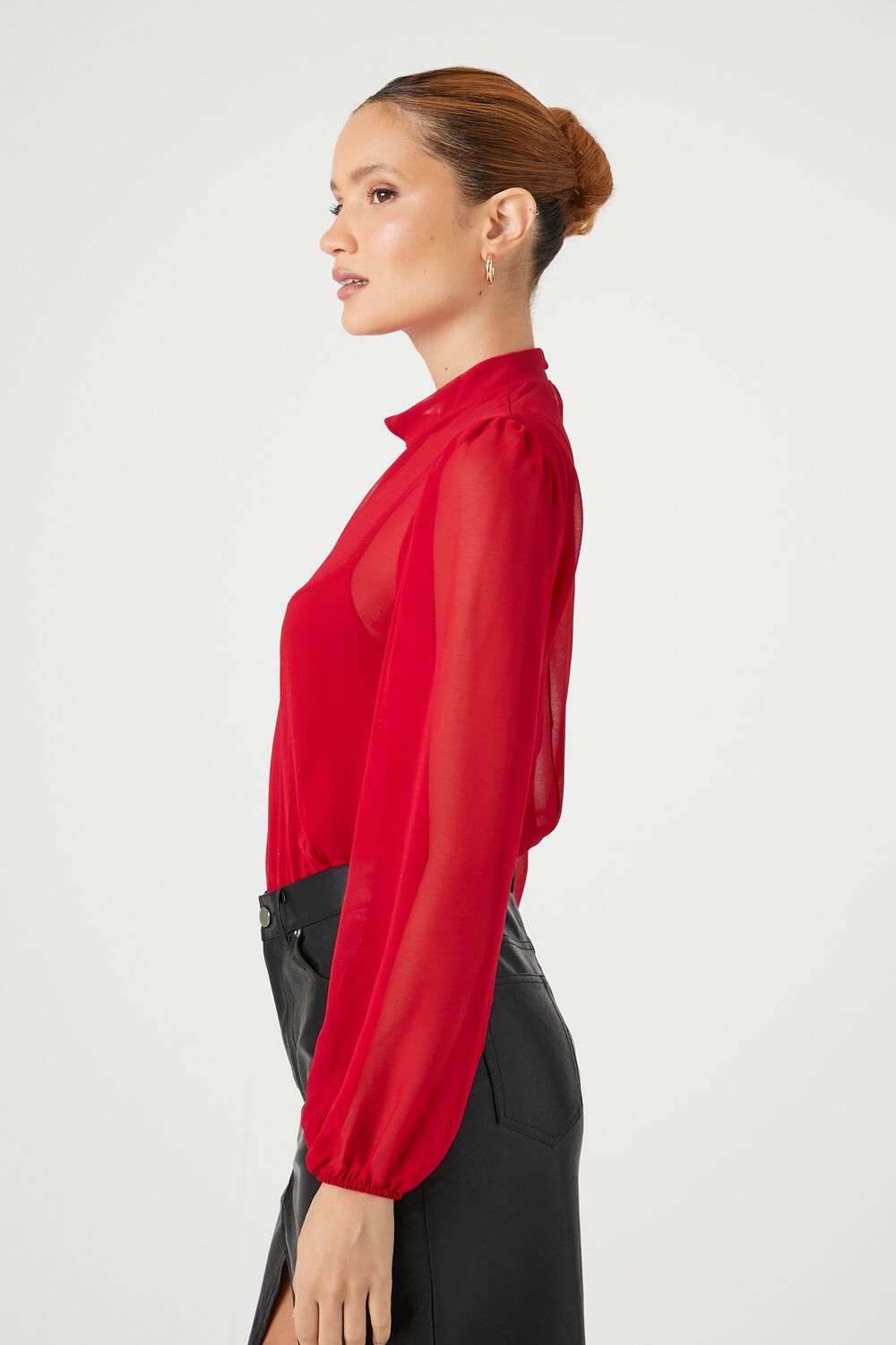 Chiffon Mock Neck Bodysuit - Image 3