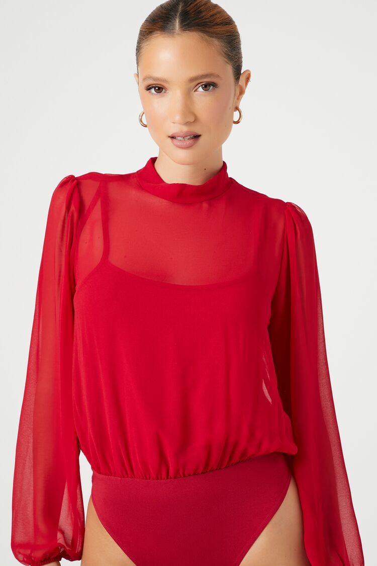 Chiffon Mock Neck Bodysuit - Image 5