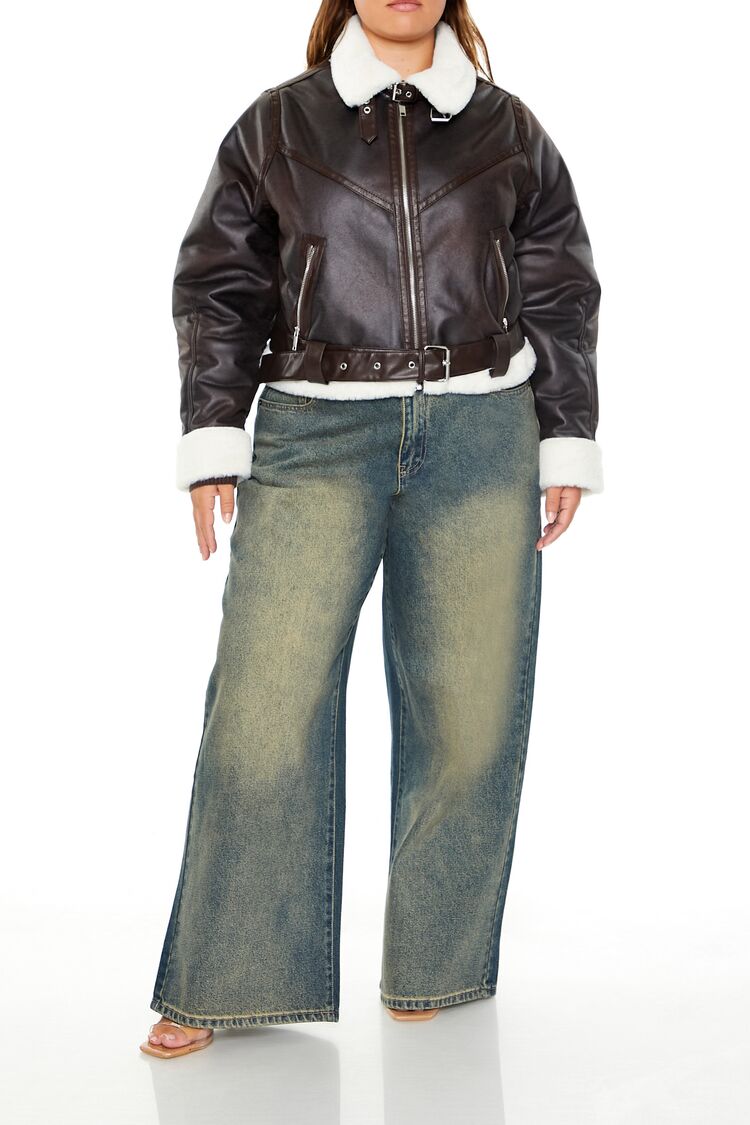 Plus Size Faux Leather Moto Jacket - Image 2
