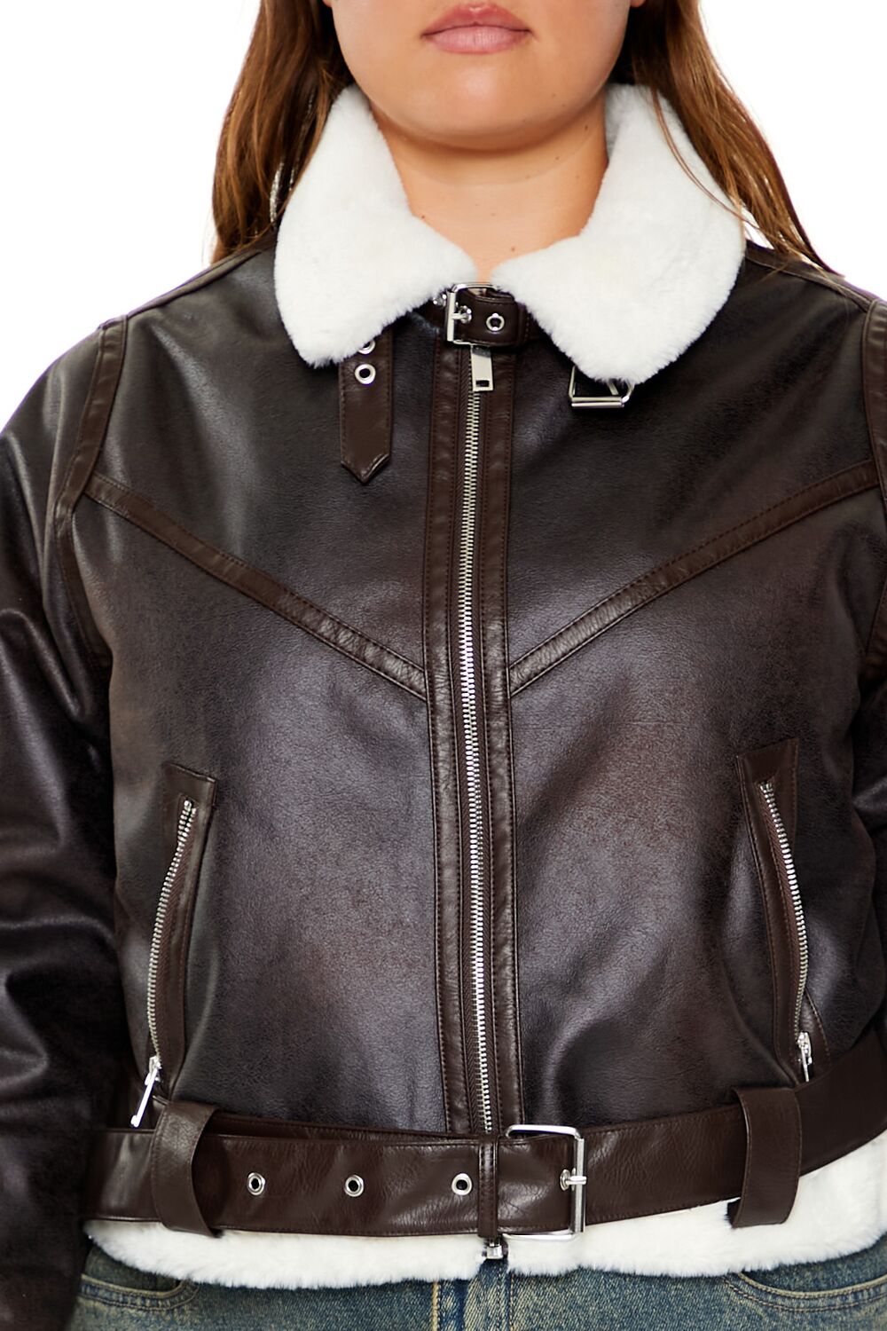 Plus Size Faux Leather Moto Jacket - Image 3