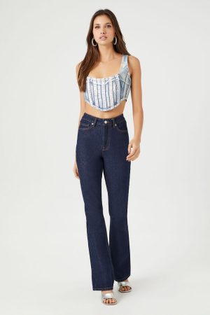 Denim Curved-Hem Crop Top