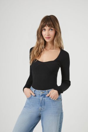Sweater-Knit Long-Sleeve Bodysuit