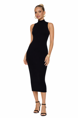 Ribbed Knit Mock Neck Midi Dress