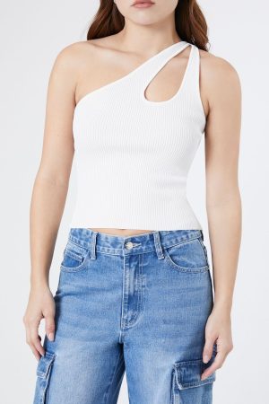 Sweater-Knit One-Shoulder Crop Top