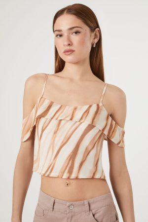 Marble Print Open-Shoulder Top