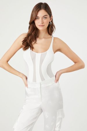 Striped Mesh Cami Bodysuit