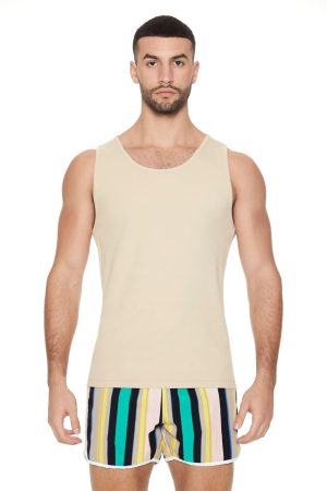 Striped Drawstring Short Inseam Swim Trunks
