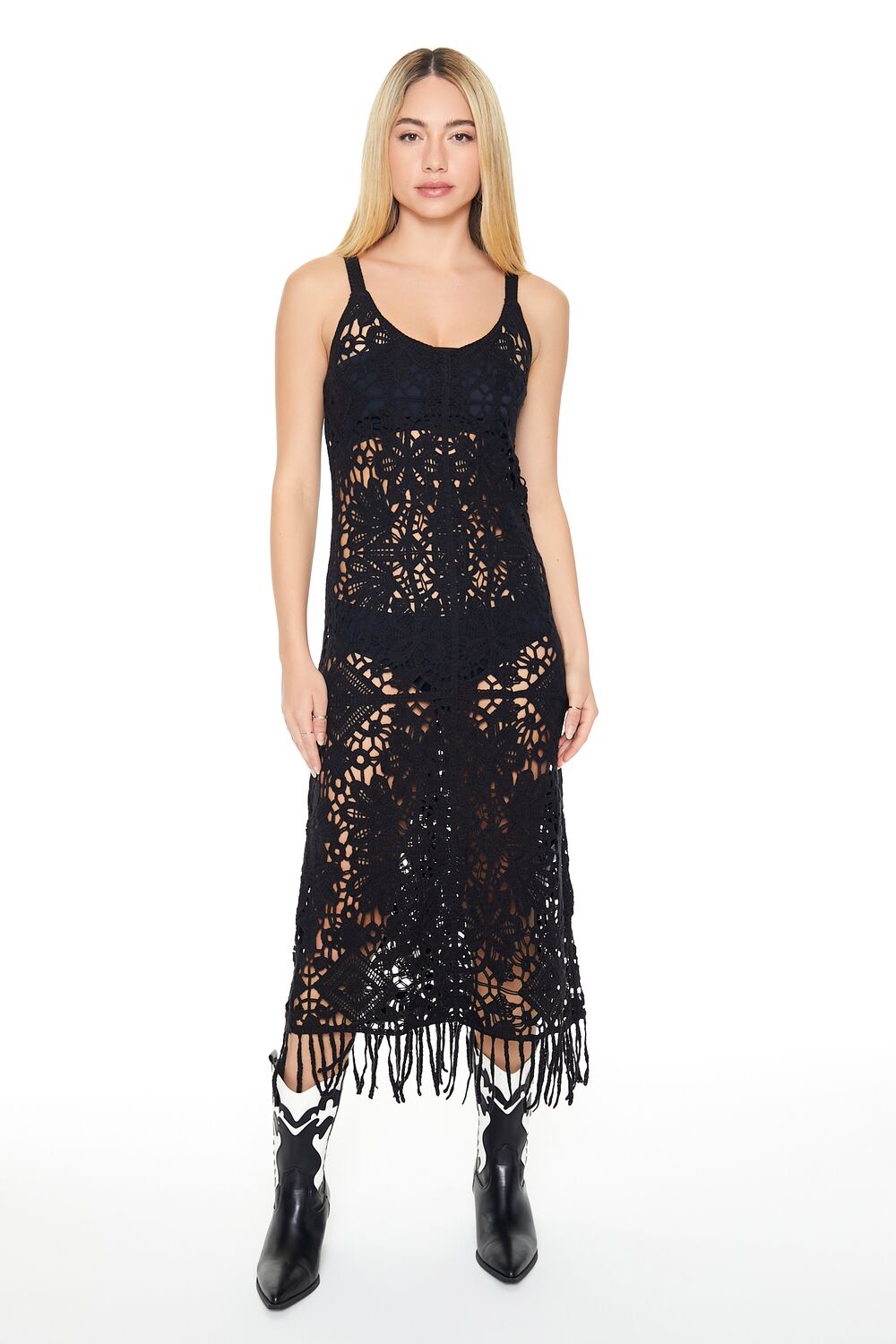 Crochet Fringe Midi Dress - Image 5