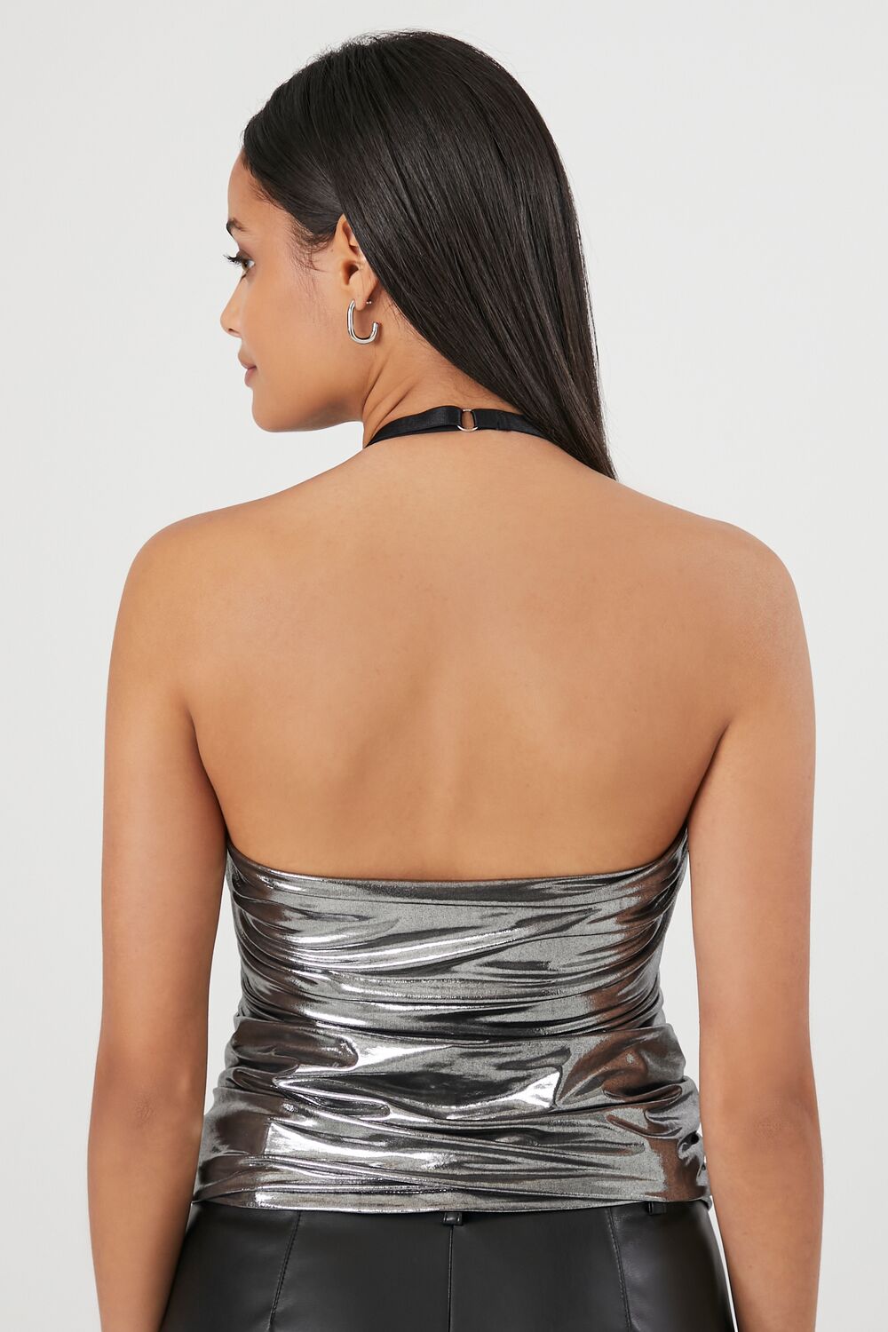 Metallic Ruched Halter Top - Image 3