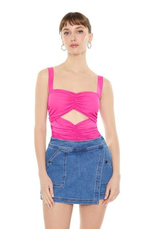 Ruched Mesh Cutout Bodysuit