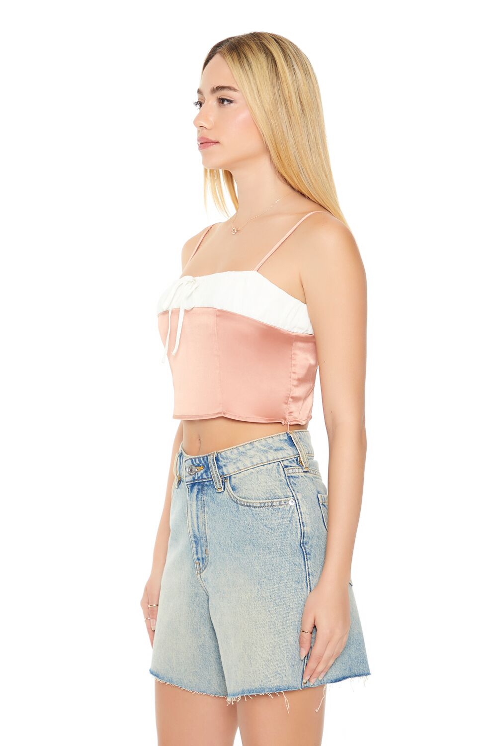 Cropped Satin Colorblock Cami - Image 2