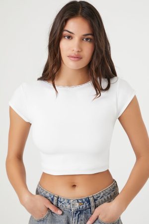 Seamless Lace-Trim Cropped Tee