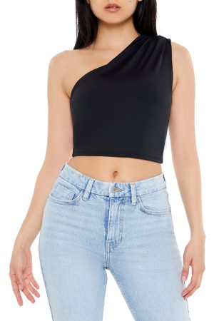 Ruched One-Shoulder Crop Top
