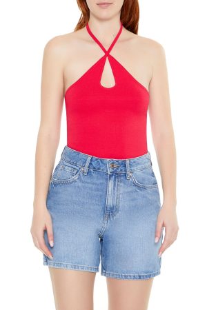 Sweater-Knit Halter Thong Bodysuit