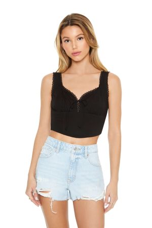 Ruched Lace-Trim Crop Top