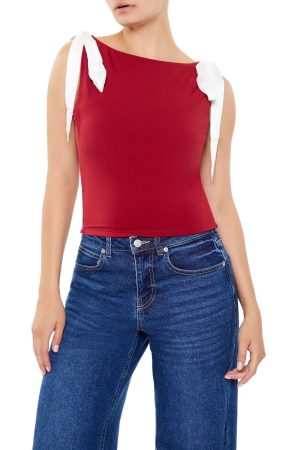 Sleeveless Satin Bow Top