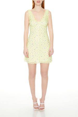 Floral Lettuce-Edge Mini Dress