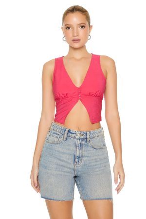 Plunging Split-Hem Crop Top