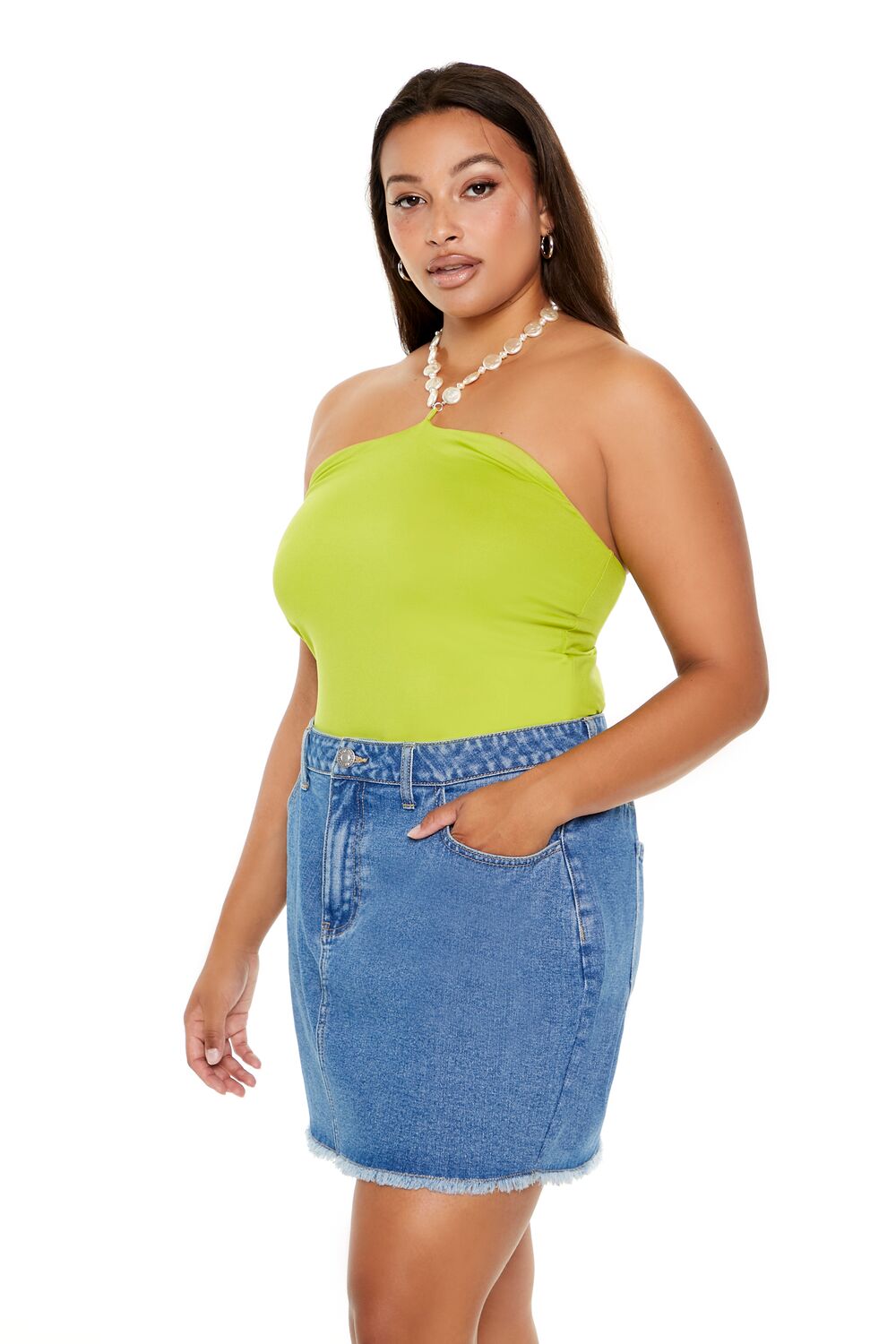 Plus Size Faux Pearl Halter Bodysuit - Image 2