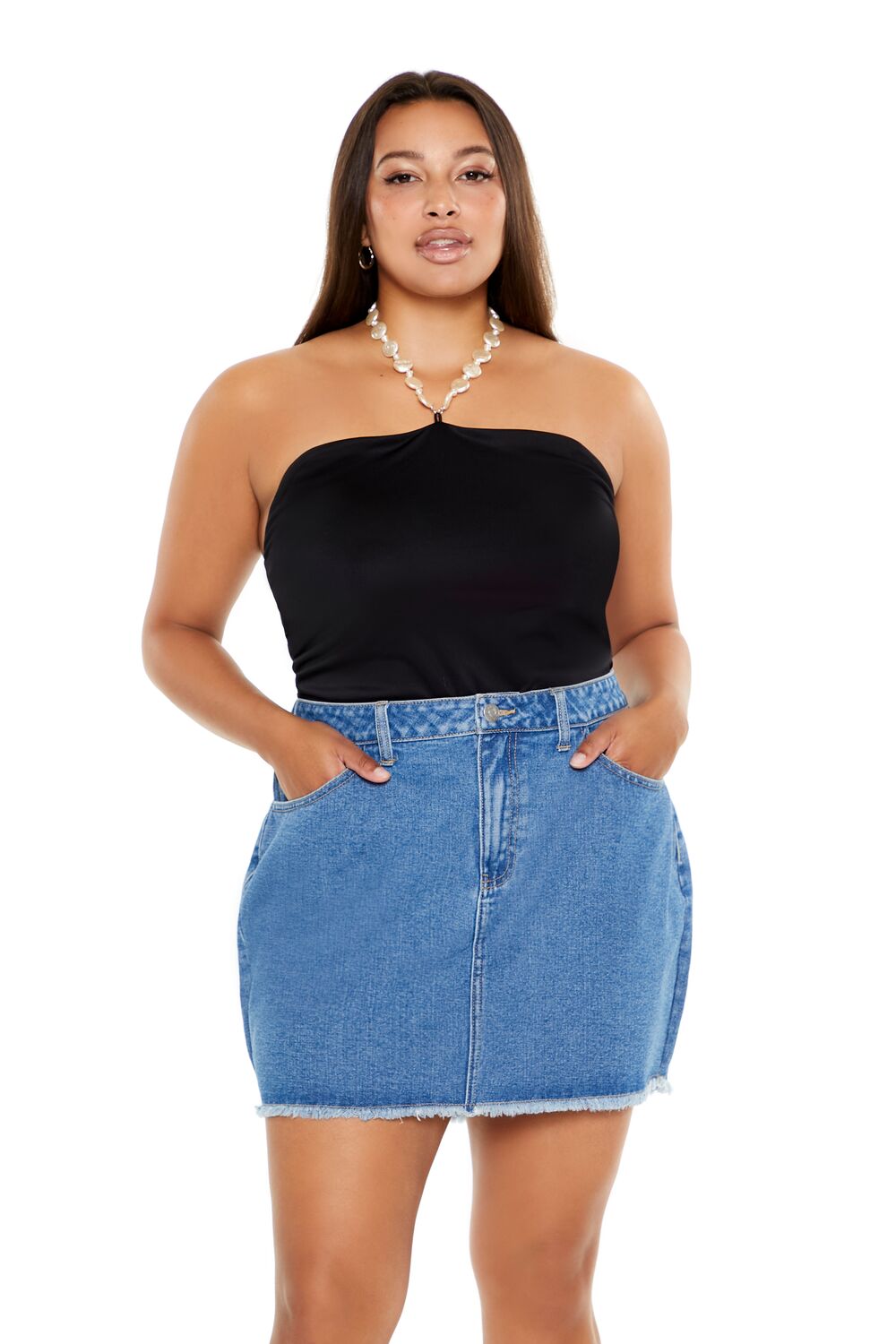 Plus Size Faux Pearl Halter Bodysuit - Image 8