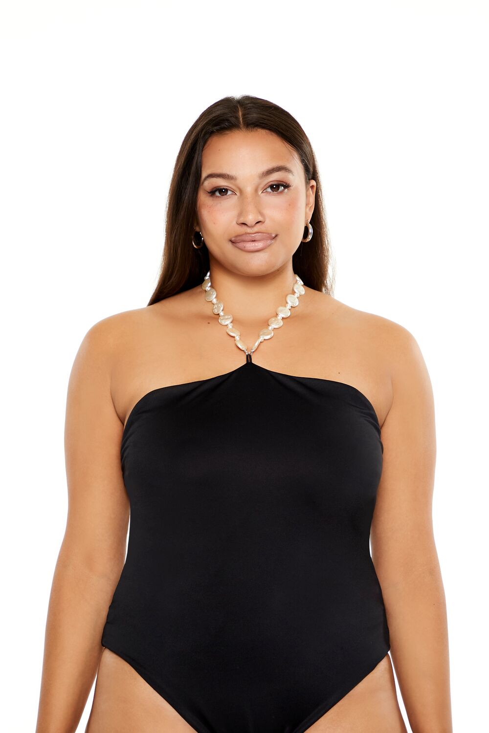 Plus Size Faux Pearl Halter Bodysuit - Image 13