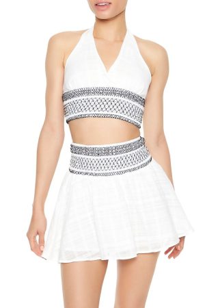 Embroidered Halter Crop Top