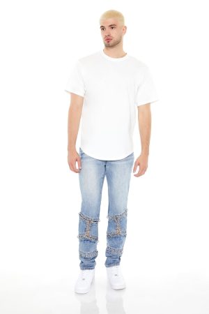 Grommet Cutout Slim-Fit Jeans
