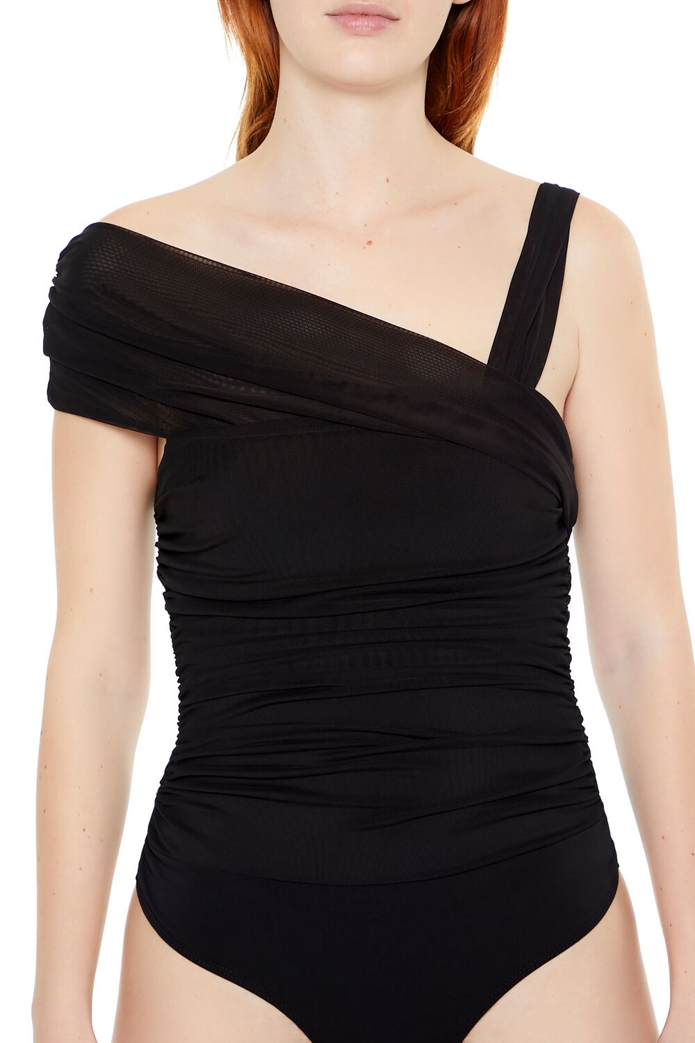 Asymmetrical Ruched Mesh Bodysuit - Image 4