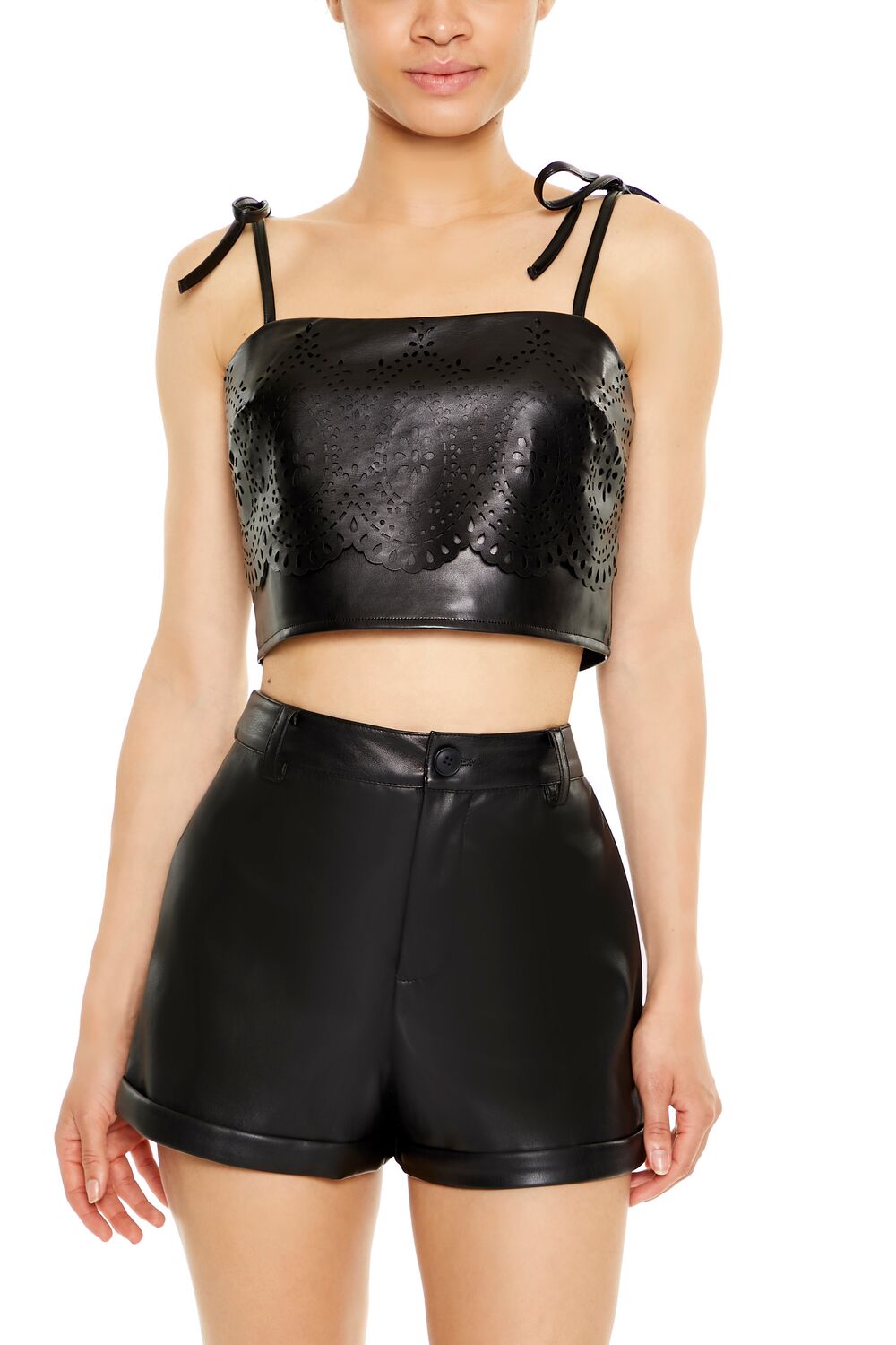 Eyelet Faux Leather Cropped Cami - Image 5