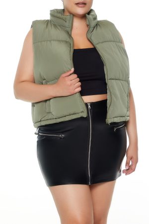 Plus Size Cropped Puffer Vest
