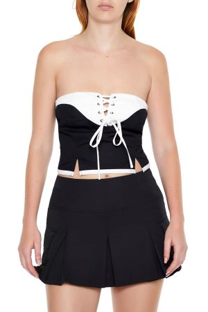 Colorblock Lace-Up Tube Crop Top