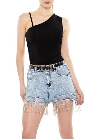 Rhinestone Fringe Denim Shorts