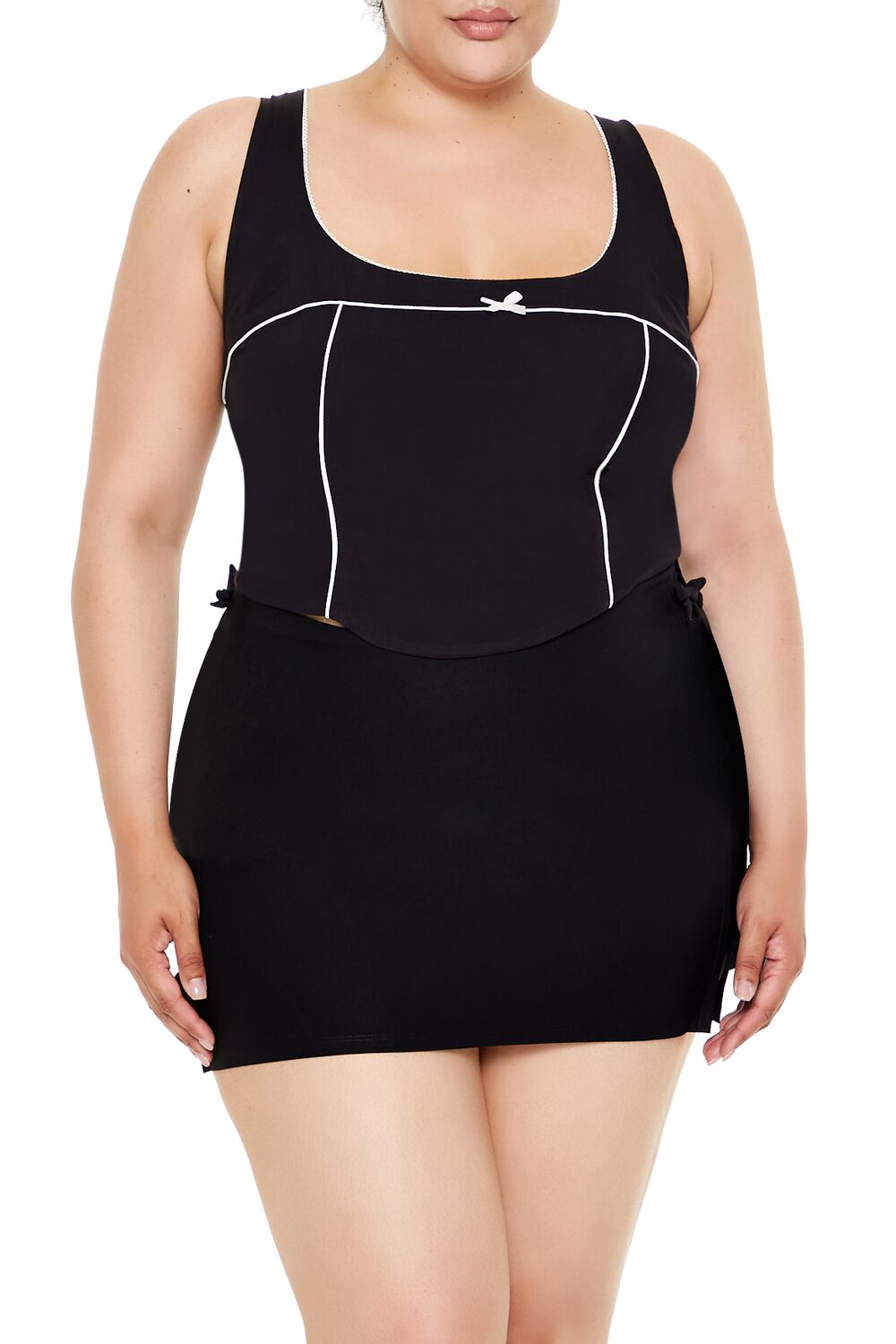 Plus Size Two-Tone Bow Crop Top