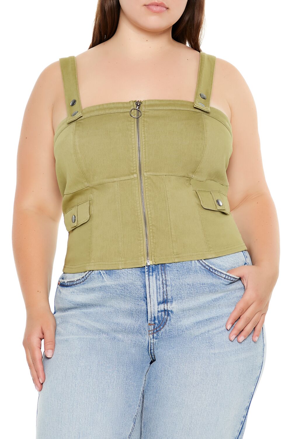Plus Size Zip-Up Crop Top