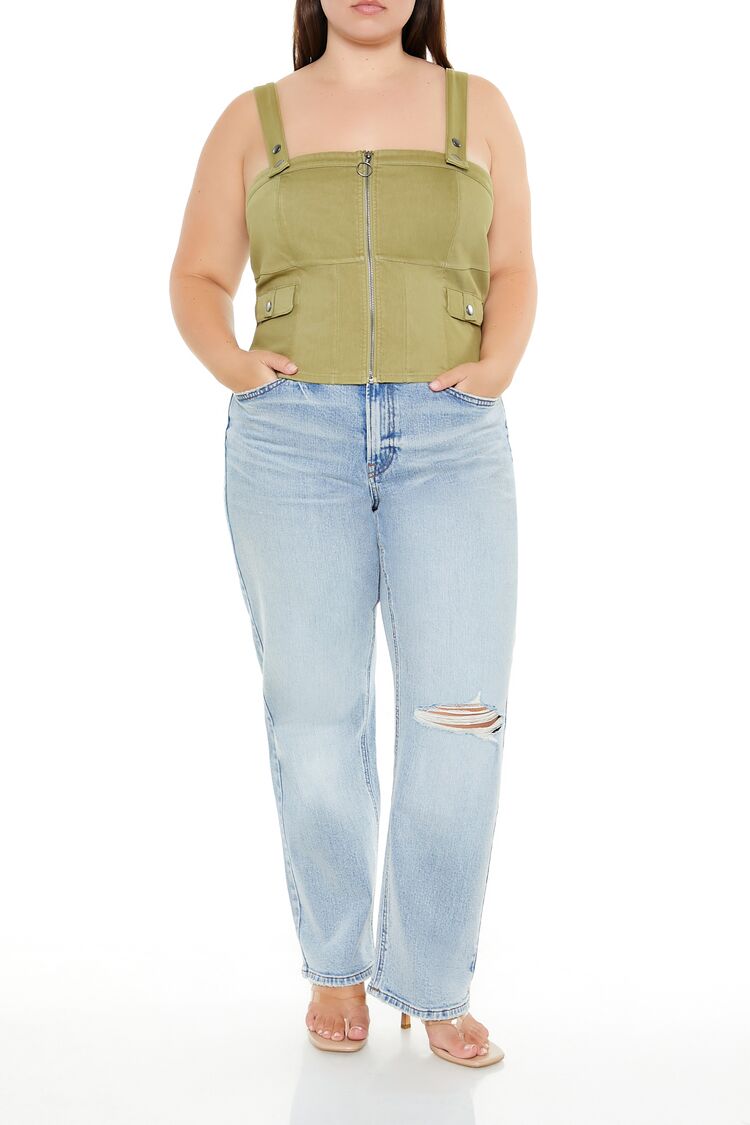 Plus Size Zip-Up Crop Top - Image 2