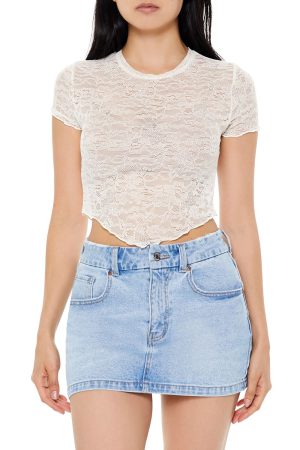 Cropped Lace V-Hem Tee