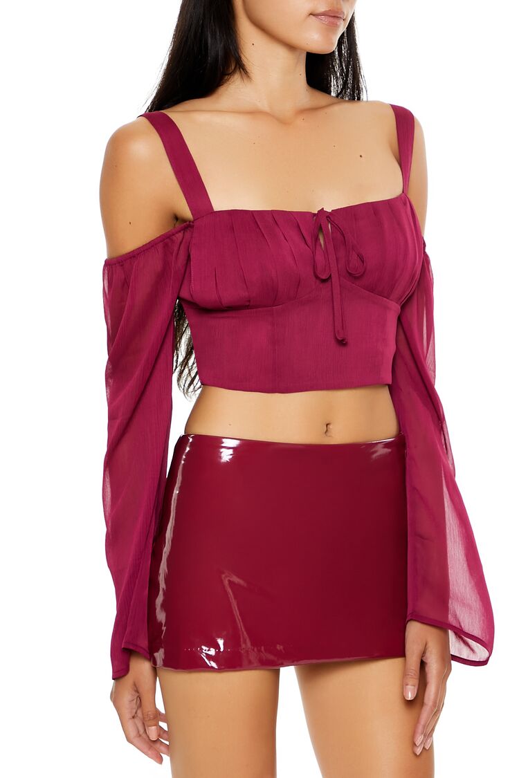 Chiffon Open-Shoulder Crop Top - Image 4