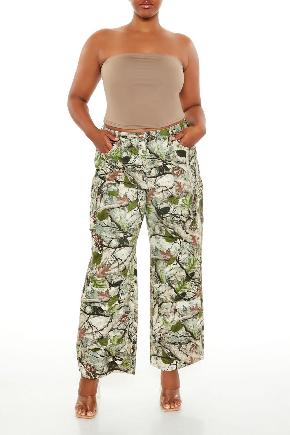 Plus Size Leaf Print Cargo Pants - Image 6