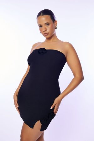 Plus Size Rosette Tube Mini Sweater Dress