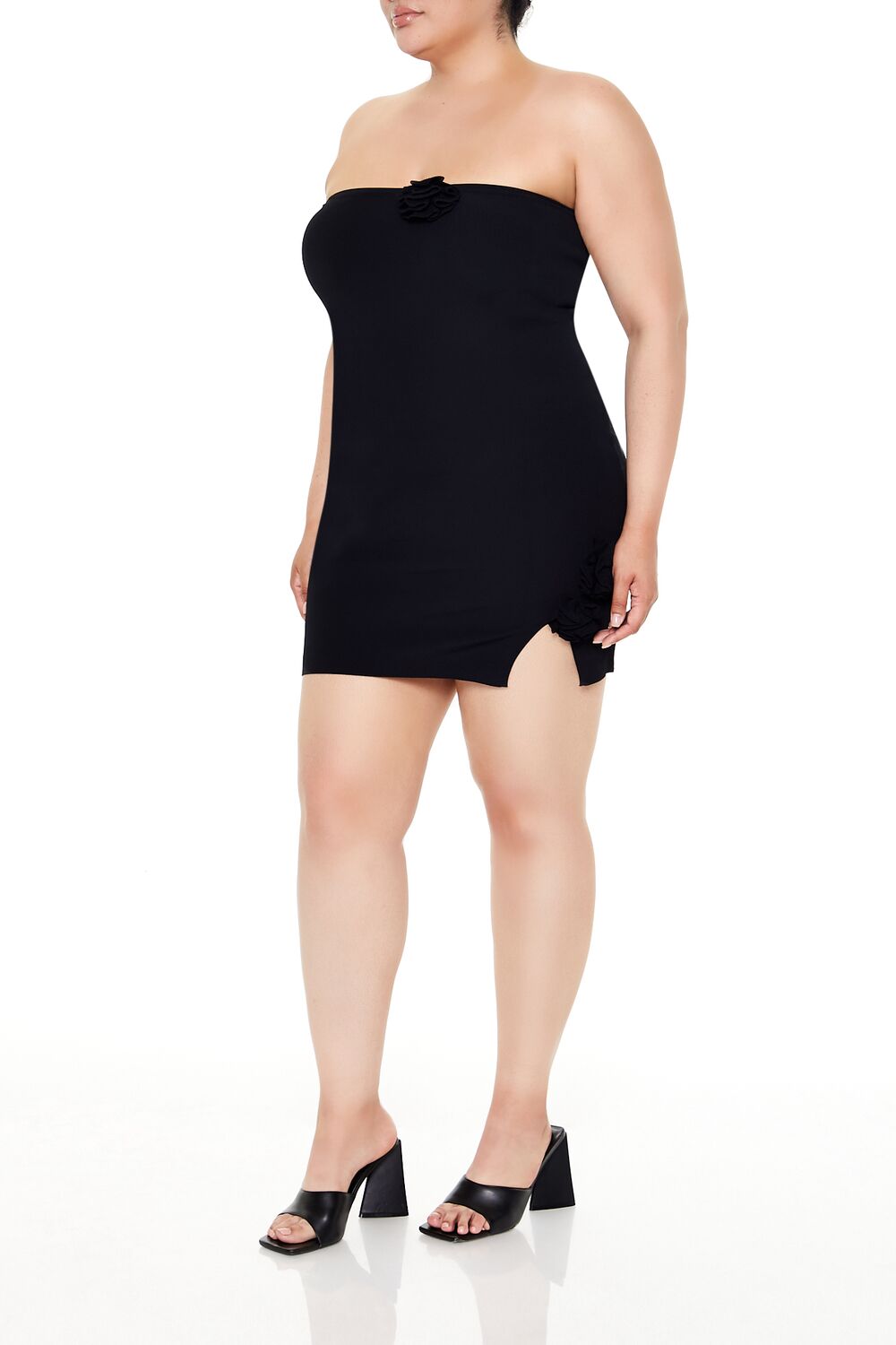 Plus Size Rosette Tube Mini Sweater Dress - Image 3