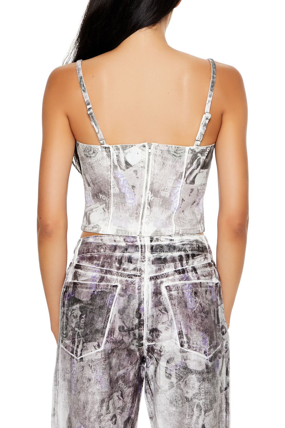 Abstract Print Denim Cropped Cami - Image 5
