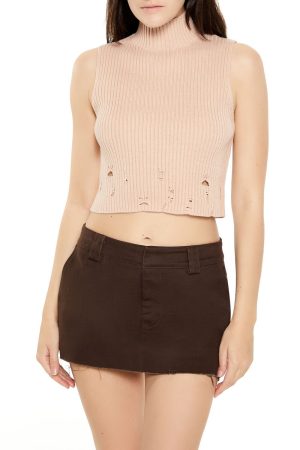 Distressed Turtleneck Sweater Vest