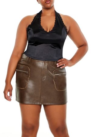 Plus Size Satin Corset Halter Top