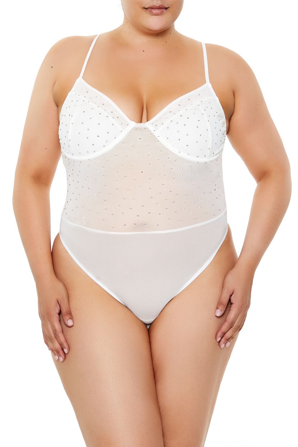 Plus Size Rhinestone Mesh Bodysuit - Image 7